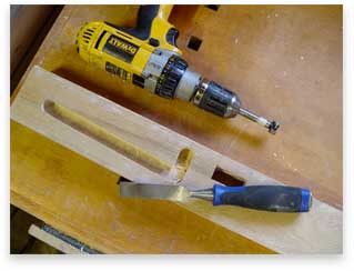 Cutting out channel with Forstner bit and chisel